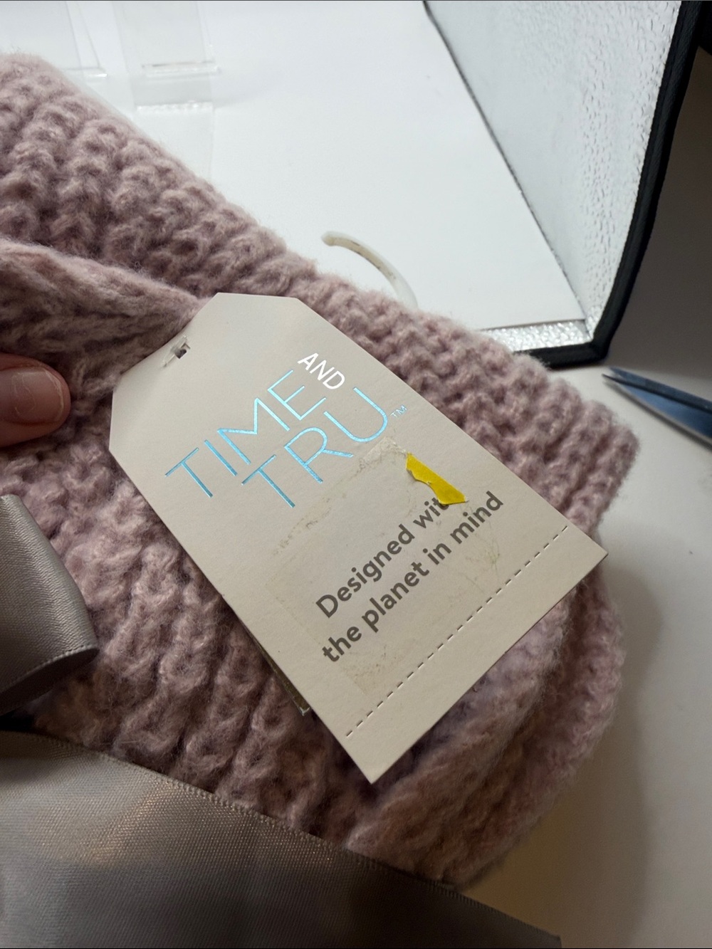 Lavender Cable Beanie & Scarf Set with Gift Tag & Ribbon Cozy Cabin Core - Picture 2 of 4